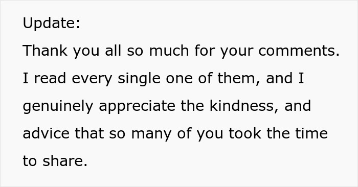 Update thanking commenters for kindness and advice on MOH situation