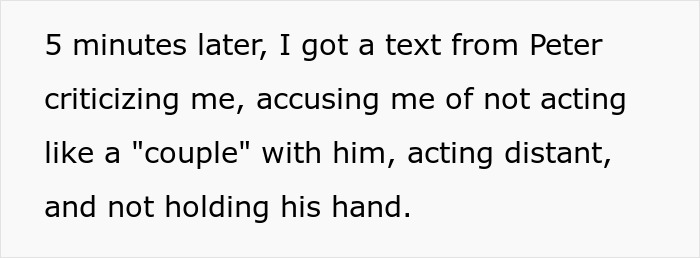 Text message from a toxic guy to his GF, criticizing her for not acting like a couple, showing his jealousy.