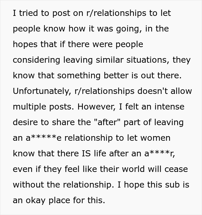 A woman posting on Reddit about ending a toxic relationship after her boyfriend's jealousy and ridiculous rules destroyed her life