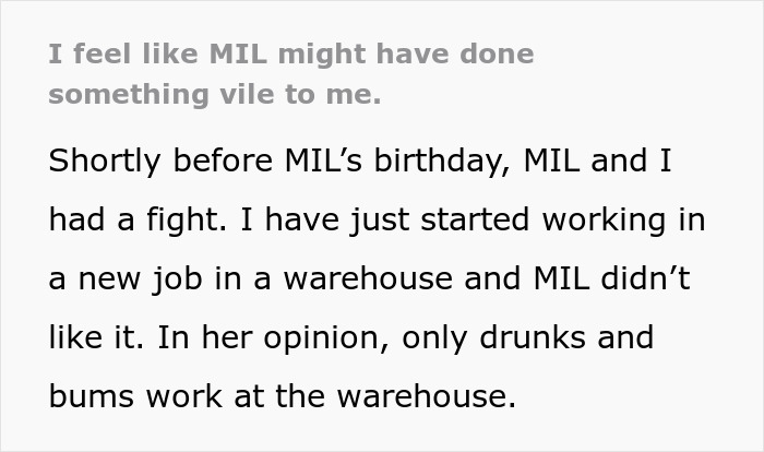 Text snippet: person suspects why they got violently sick after MIL&rsquo;s birthday dinner.