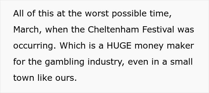 Text snippet about Cheltenham Festival, a huge money maker for gambling, relevant to the company's downfall.