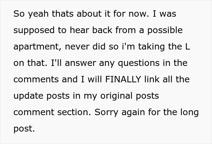 A screenshot of a reddit post update about a woman told to leave home after refusing to follow one rule.