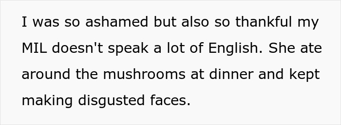 Mother-in-law avoids eating mushrooms, showing disgust silently Mother-in-law avoids eating mushrooms, showing disgust silently