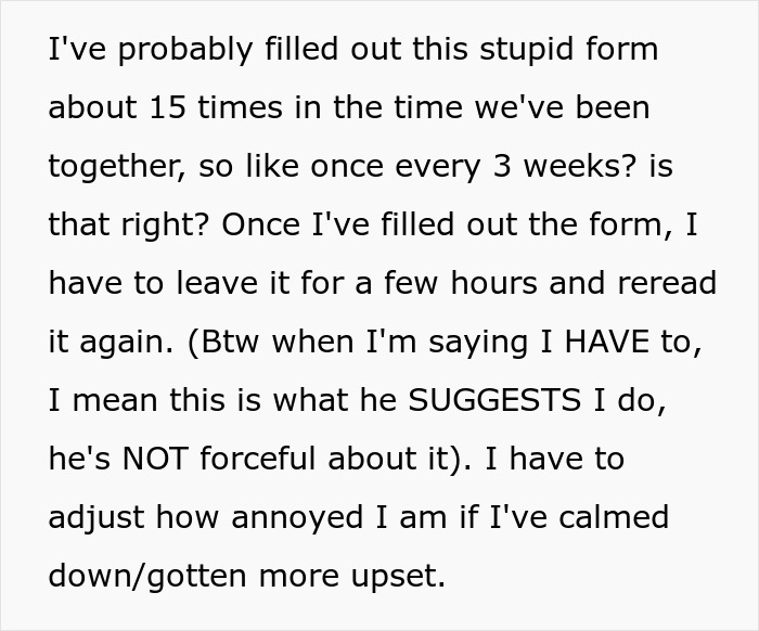 Text about filling out a form repeatedly to track emotions in relationship Text about filling out a form repeatedly to track emotions in relationship