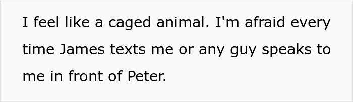Screenshot of a post describing feeling like a caged animal due to a toxic guy's jealousy.