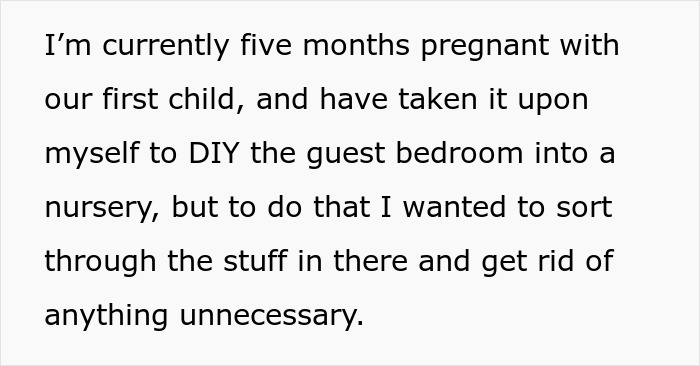 Text about a pregnant woman sorting through items, which leads to her finding her husband's memory box and stalkerish tendencies. Text about a pregnant woman sorting through items, which leads to her finding her husband's memory box and stalkerish tendencies.