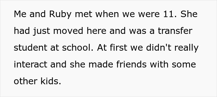 Screenshot of text explaining the 17-year-old's first encounter with the dad's girlfriend's daughter as a new student.