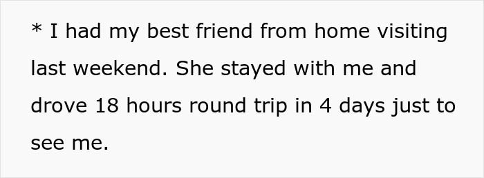 Text explaining a friend visiting, highlighting the main character's support system away from the toxic guy.