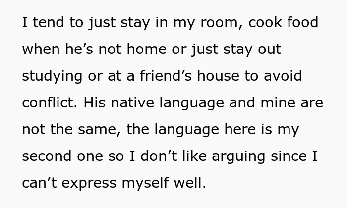 Text describing a stepdaughter avoiding conflict and staying in her room due to house rules and communication issues. Text describing a stepdaughter avoiding conflict and staying in her room due to house rules and communication issues.