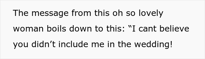 Text message from bride's mom, expressing disbelief about not being included in wedding photos.