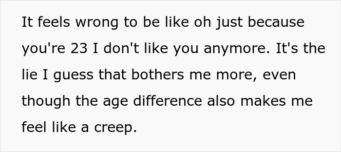 Feeling conflicted about the fake 26th birthday and age difference in relationship