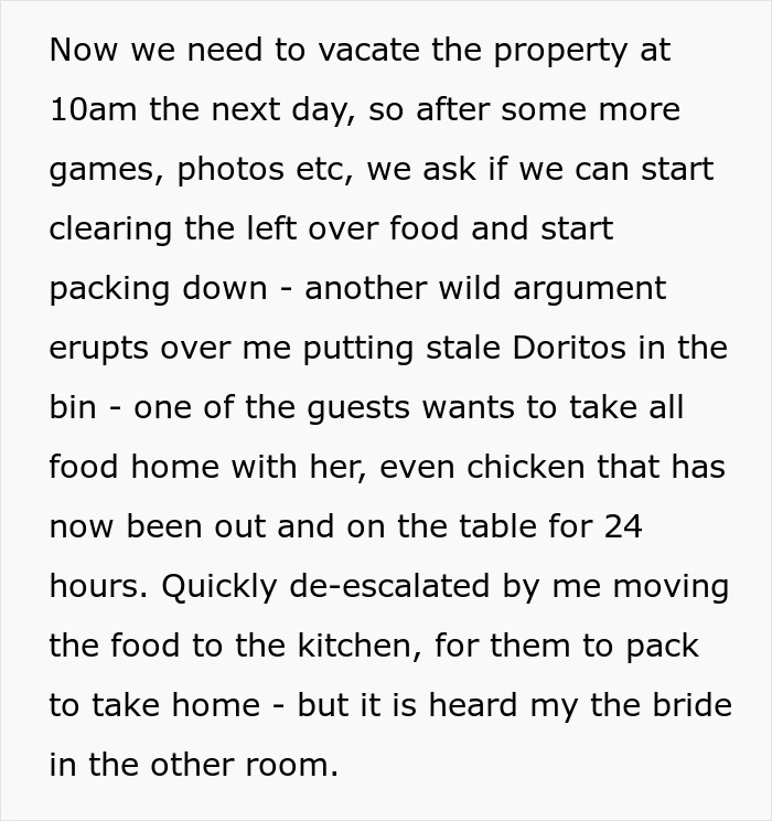 Text about family drama at a bachelorette party concerning stale food and a wild argument with guests. Text about family drama at a bachelorette party concerning stale food and a wild argument with guests.