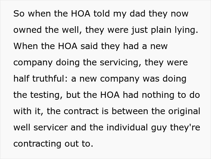 Clarification that HOA does not own the well or control testing Clarification that HOA does not own the well or control testing