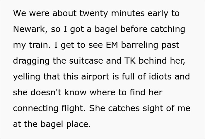 Text about being early to airport and seeing Karen frustrated with luggage and flight Text about being early to airport and seeing Karen frustrated with luggage and flight