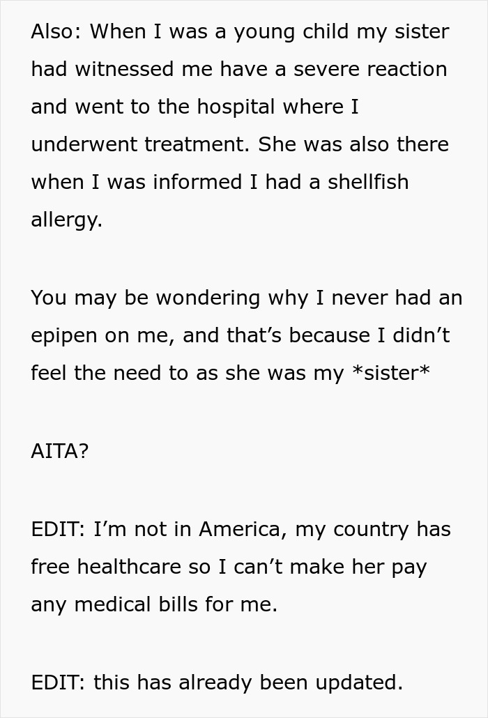 Sister Thinks Woman's Allergy Is A Lie, Her "Test" Gets Her Arrested Sister Thinks Woman's Allergy Is A Lie, Her "Test" Gets Her Arrested
