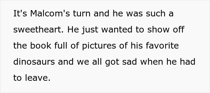 Text about autistic child showing pictures of favorite dinosaurs and leaving sadly