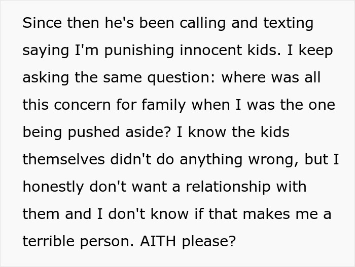 A daughter is called and texted, being accused of punishing innocent stepkids, questioning past family concern. A daughter is called and texted, being accused of punishing innocent stepkids, questioning past family concern.