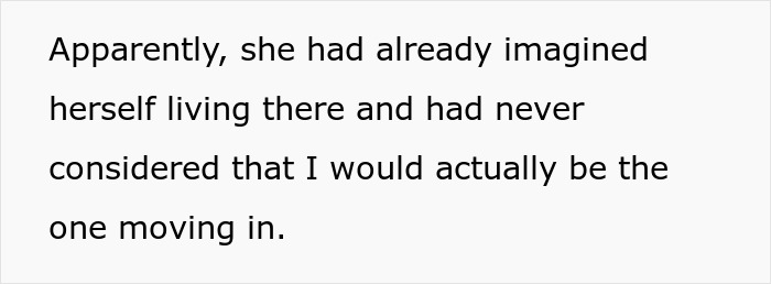 A screenshot of text describing a husband's mom's expectation of moving in with a couple starting life together.