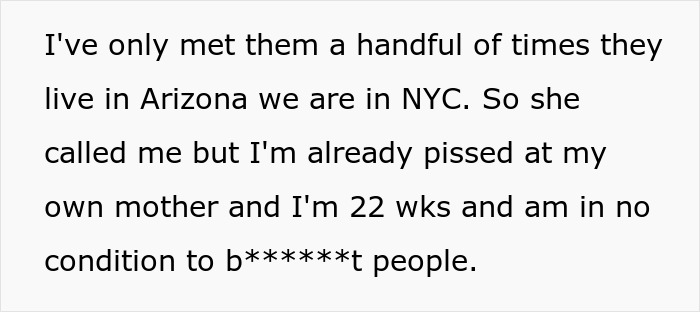 Text describing the pregnant DIL's frustration and unwillingness to argue about the baby's name.