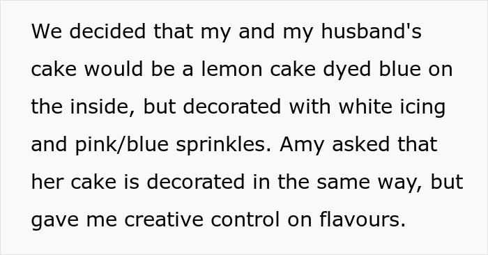 Text describing lemon cake with blue dye and decorations Text describing lemon cake with blue dye and decorations