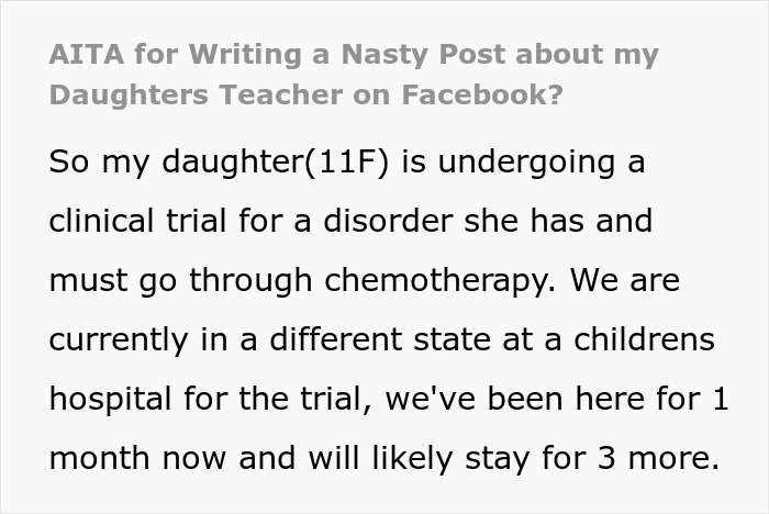 Screenshot of a social media post where a mom discusses her 11-year-old undergoing chemotherapy and a clinical trial. Screenshot of a social media post where a mom discusses her 11-year-old undergoing chemotherapy and a clinical trial.