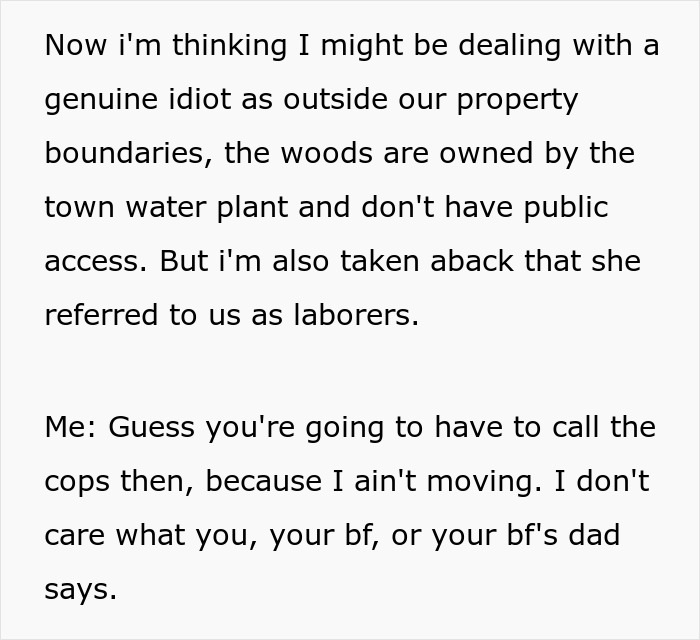 Text snippet detailing the narrator's realization about the entitled mom's misunderstanding and refusal to move. Text snippet detailing the narrator's realization about the entitled mom's misunderstanding and refusal to move.