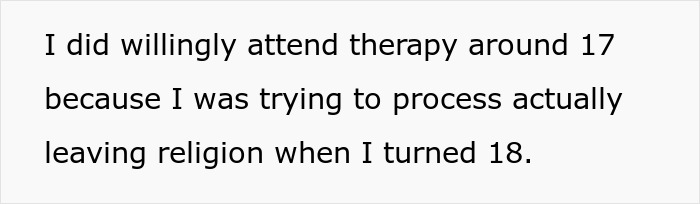 A teen attending therapy to process leaving religion, an important part of the religious mom narrative.