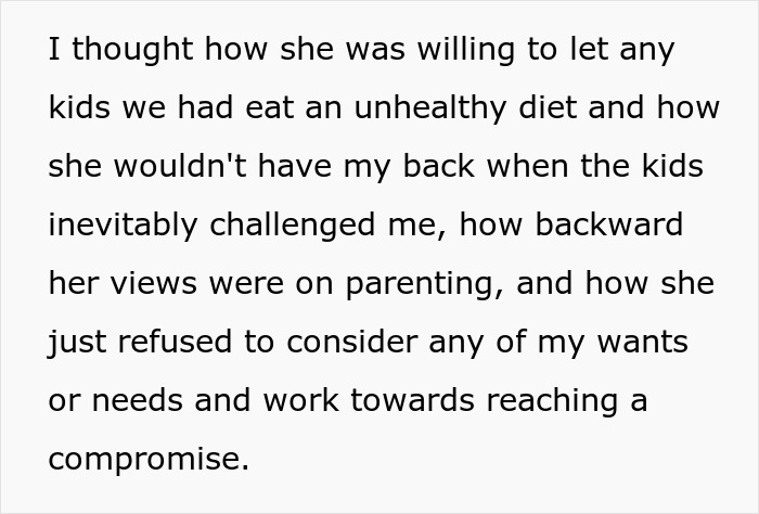 A screenshot of text about a picky eater girlfriend's backward views on parenting and unwillingness to compromise in a relationship. A screenshot of text about a picky eater girlfriend's backward views on parenting and unwillingness to compromise in a relationship.