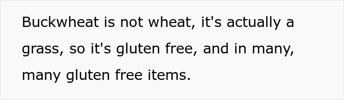 Text explaining that buckwheat is gluten-free, important for gluten-free food awareness.