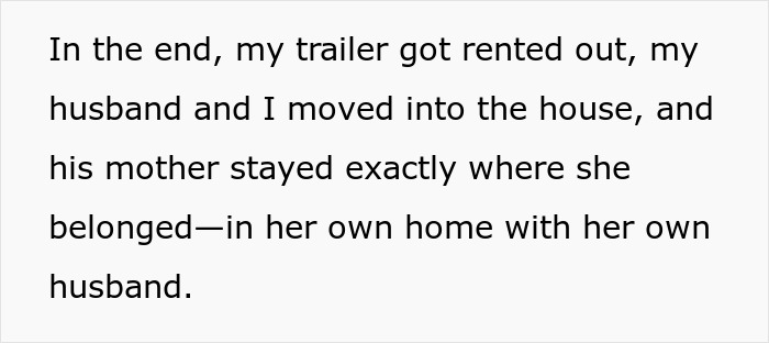 A screenshot of text about a couple starting life together, with the husband's mom not moving in.