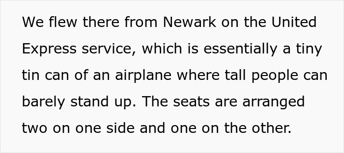 Text excerpt about tiny airplane seating arrangement on United Express flight Text excerpt about tiny airplane seating arrangement on United Express flight