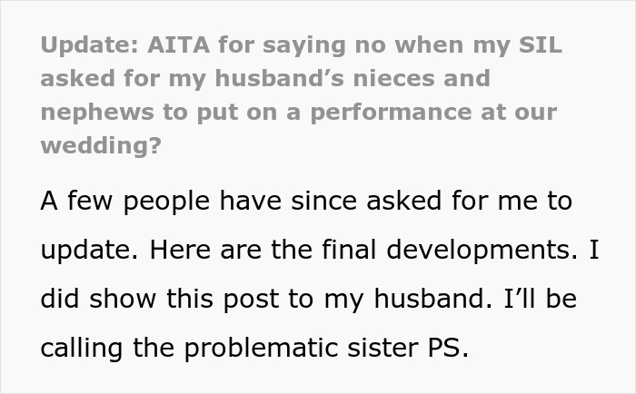 SIL Makes A Weird Demand For The Wedding: "Immediately Said No"