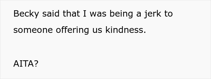 Text snippet about a creepy friend flirting with hubby, with Becky accusing the narrator of being a jerk.