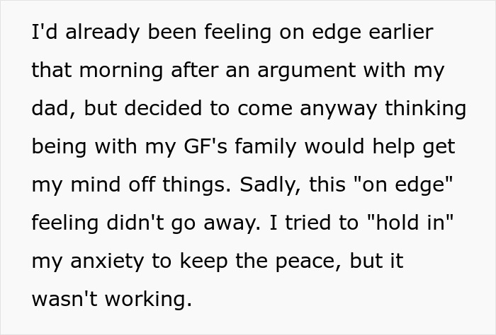 Text explaining anxiety worsening after an argument before the wedding Text explaining anxiety worsening after an argument before the wedding