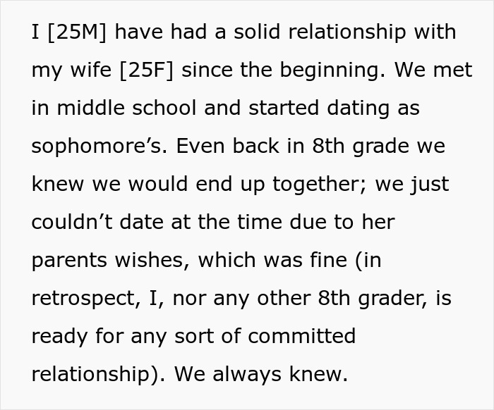 Excerpt from Reddit post detailing long-term relationship history between husband and wife Excerpt from Reddit post detailing long-term relationship history between husband and wife