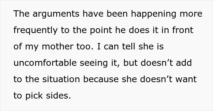 Text snippet describing frequent arguments and a mother's discomfort over house rules. Text snippet describing frequent arguments and a mother's discomfort over house rules.