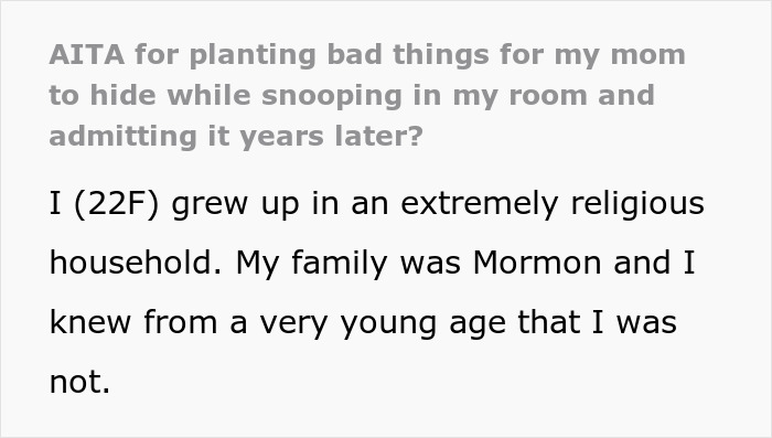 Screenshot of text about a religious mom snooping in teen's room and the truth.