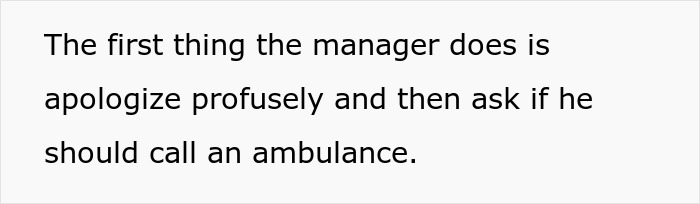 Text explaining a restaurant manager's reaction to a lie about a food allergy, considering an emergency room.