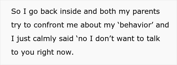 A woman refuses to follow a rule and tells her parents she does not want to talk to them, despite their confrontation.