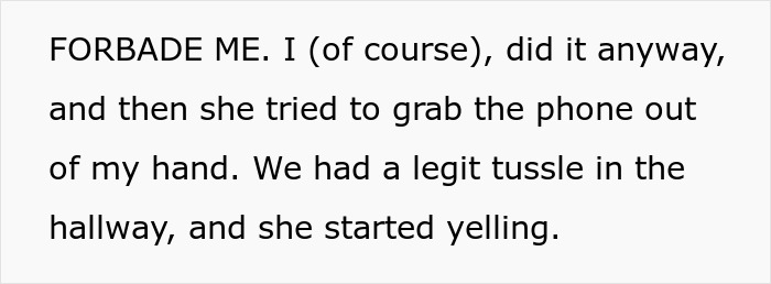 Text describing a tussle over a phone with narcissistic MIL Text describing a tussle over a phone with narcissistic MIL