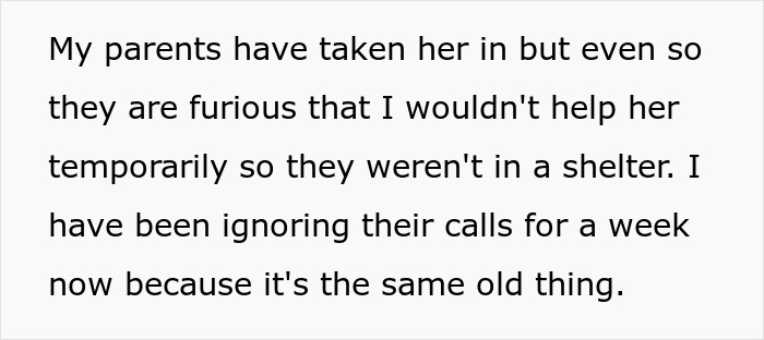 Text about family conflict over helping homeless sister