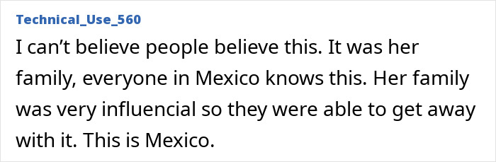 Comment claiming family influence in 4-year-old girl case in Mexico