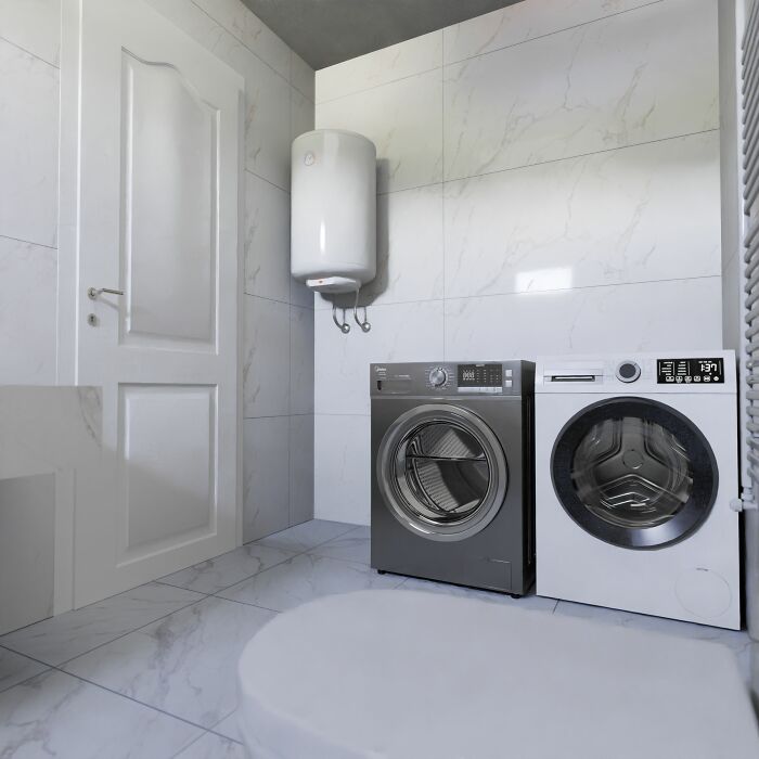 Modern washer and dryer appliances representing American home luxury