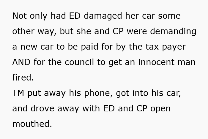 Text about entitled duo demanding payout for fake crash and causing council issues Text about entitled duo demanding payout for fake crash and causing council issues