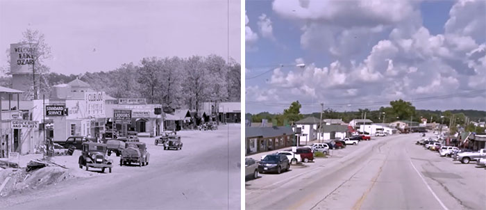 This before-and-after photo reveals how much America has changed, showing a roadside town's transformation over time.