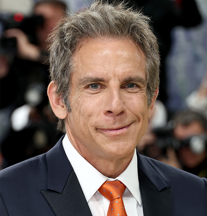 Close-up of Ben Stiller in suit and orange tie at event Close-up of Ben Stiller in suit and orange tie at event