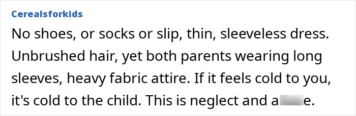 Comment on Meghan Markle's child barefoot and dressed lightly compared to parents