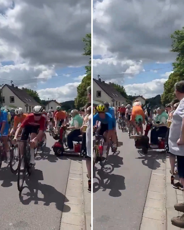 Bike Race Descends Into Chaos After Elderly Woman Charges Into Course On Mobility Scooter, Prompts Mass Crash Bike Race Descends Into Chaos After Elderly Woman Charges Into Course On Mobility Scooter, Prompts Mass Crash