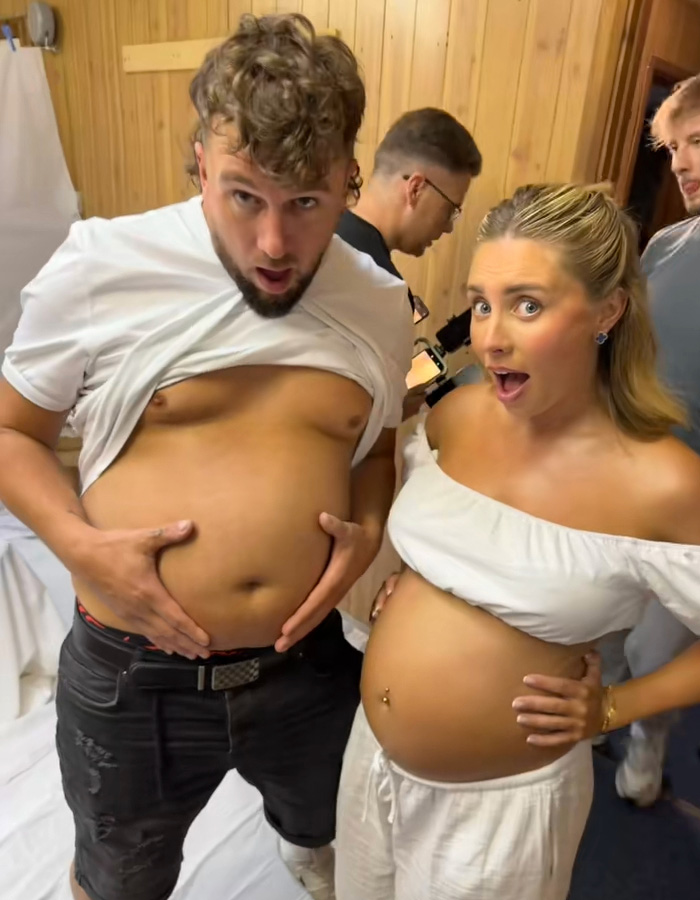 Couple showing baby bumps at Bonnie Blue's baby shower party