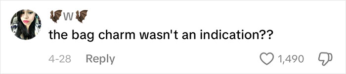 Social media comment asking, the bag charm wasn't an indication??
